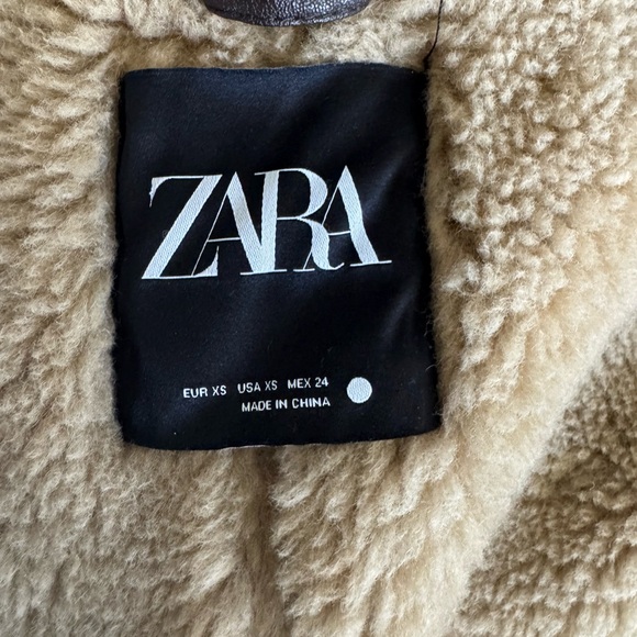 Zara Brown and Cream Shearling Jacket - Picture 5 of 8